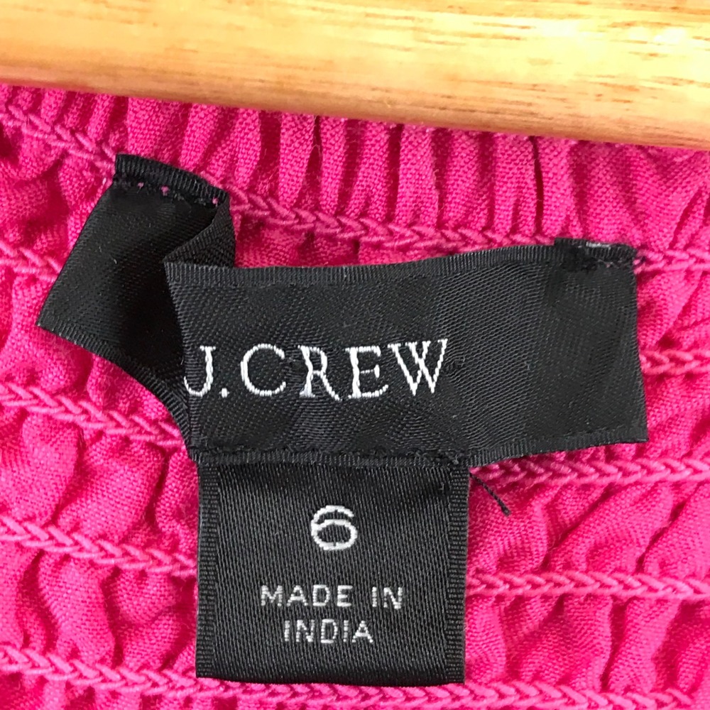 J. Crew Hot Pink Square Neck Smocked Bodice Tie Front Puff Sleeve Mini‎ Dress 6 - Picture 3 of 10